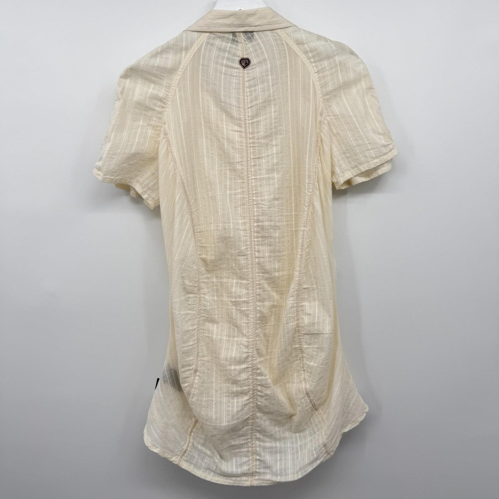 Vintage Kuhl Top Shirt Blouse Size Large Ruched Button Up Quiet Luxury Neutral - Picture 9 of 14